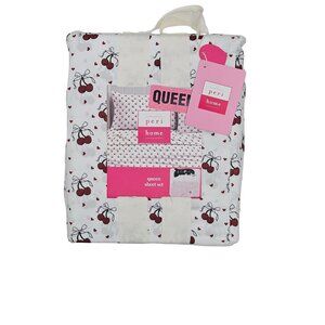 Peri Home Cherries Hearts Valentine's Day 4 Piece Sheet Set Queen